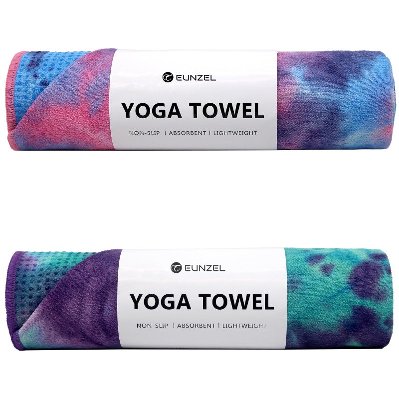 Eunzel 2 Pack Hot Yoga Towel with Grip Dot, Non Slip Yoga Mat Towe Sweat Absorbent Towel for Hot Yoga,Bikram, Pilates and Fitness 72" x 24", Purple & Pink/Green & Purple - Image 1