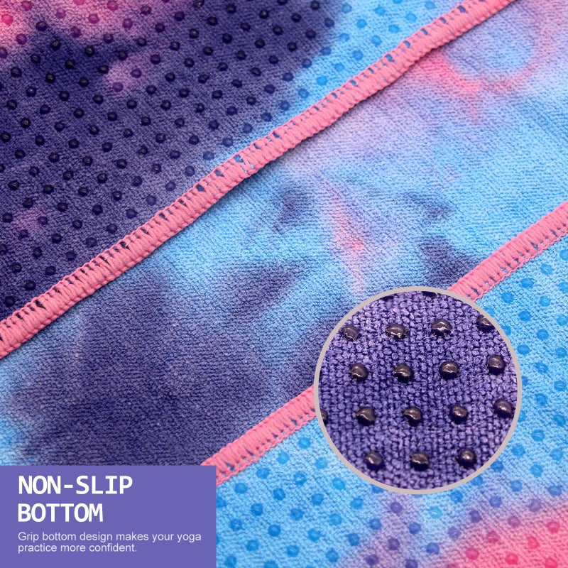 Eunzel 2 Pack Hot Yoga Towel with Grip Dot, Non Slip Yoga Mat Towe Sweat Absorbent Towel for Hot Yoga,Bikram, Pilates and Fitness 72" x 24", Purple & Pink/Green & Purple - Image 2