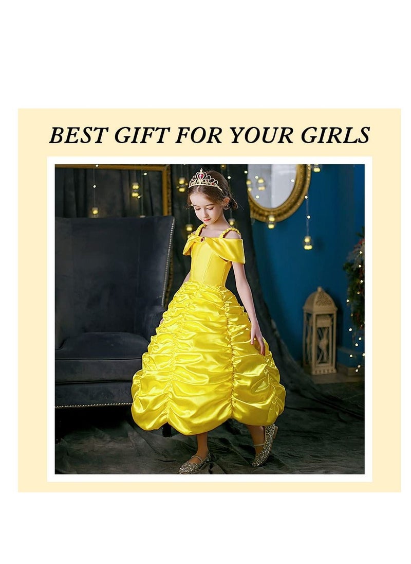 Excefore - Princess Belle Fancy Dress Up Party Costumes Dresses, Princess Belle Costume Dress, Costume Dress with Crown Wand Gloves Necklace Ring and Earrings, Suitable for Cosplay, Girls Party ( Yellow) - Image 1
