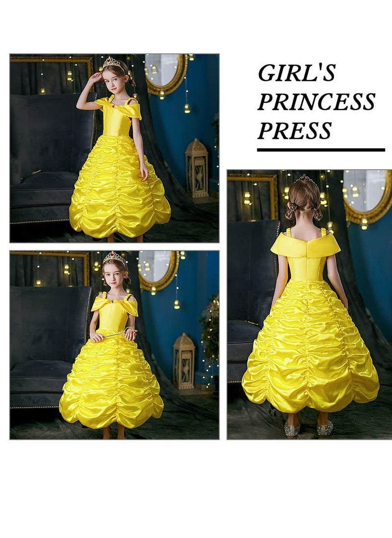 Excefore - Princess Belle Fancy Dress Up Party Costumes Dresses, Princess Belle Costume Dress, Costume Dress with Crown Wand Gloves Necklace Ring and Earrings, Suitable for Cosplay, Girls Party ( Yellow) - Image 1