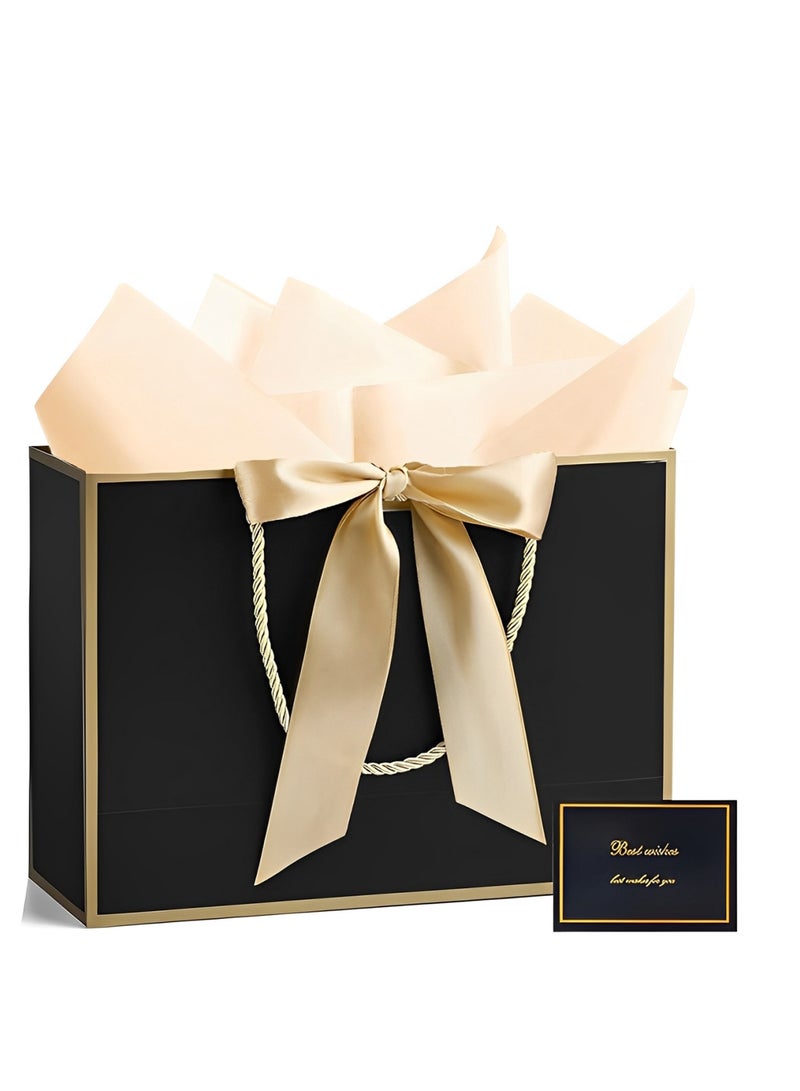 Reusable Paper Gift Bags Set, 1 Greeting Cards, 5 Tissues Paper, for Birthdays, Weddings, Valentine's Day, Party, Mother's Day - Image 1