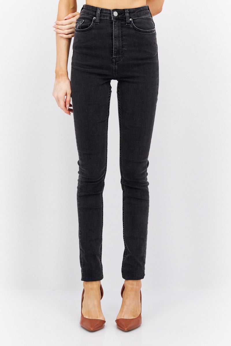 Weekday جينز نسائي ضيق بسيط بخصر مرتفع وساق مستقيم قابل للتمدد، أسود - Image 1