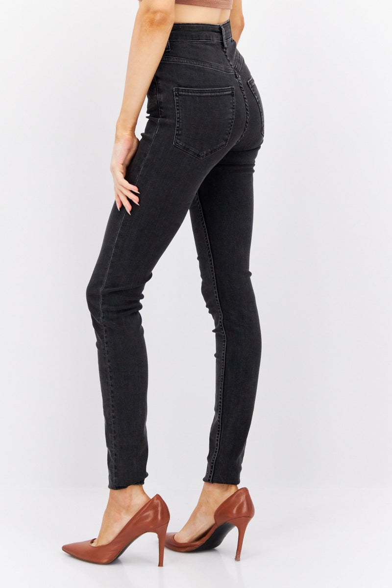 Weekday جينز نسائي ضيق بسيط بخصر مرتفع وساق مستقيم قابل للتمدد، أسود - Image 2