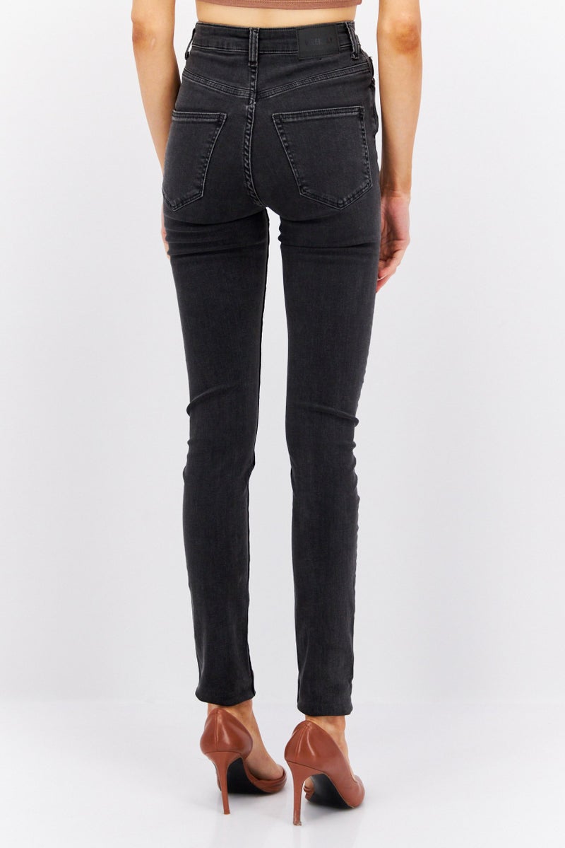 Weekday جينز نسائي ضيق بسيط بخصر مرتفع وساق مستقيم قابل للتمدد، أسود - Image 3