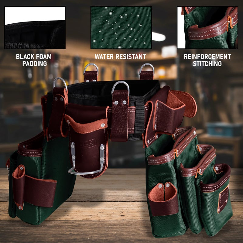 FUERI Electrician's Heavy Duty 26 Pocket Leather-Nylon Tool Belt & Bag Combo for Men, Comfort Back Support Padded Belt, 2 Large Storage Capacity Pouches, Best for Framers, Carpenter, Roofing - Image 4