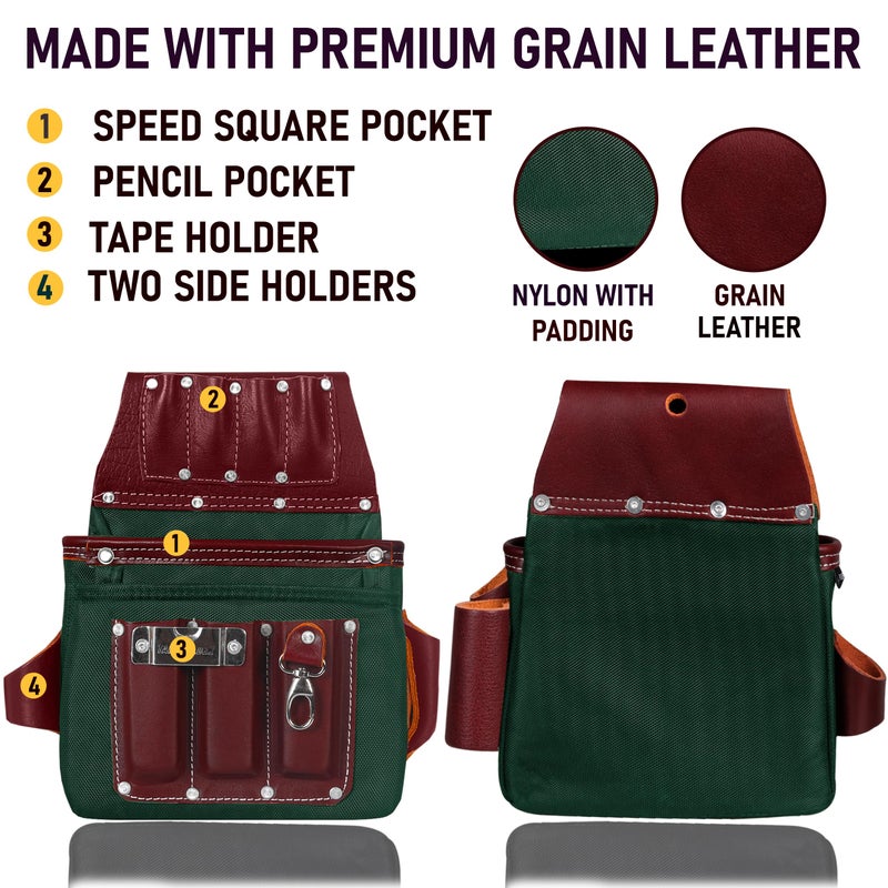 FUERI Electrician's Heavy Duty 26 Pocket Leather-Nylon Tool Belt & Bag Combo for Men, Comfort Back Support Padded Belt, 2 Large Storage Capacity Pouches, Best for Framers, Carpenter, Roofing - Image 3