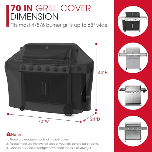 Unicook Outdoor Large Grill Cover 70 Inch, Heavy Duty Waterproof Gas Grill Cover for Outside, Fade Resistant Durable BBQ Protector, All Weather Protection for Backyard BBQs, Black - Image 2