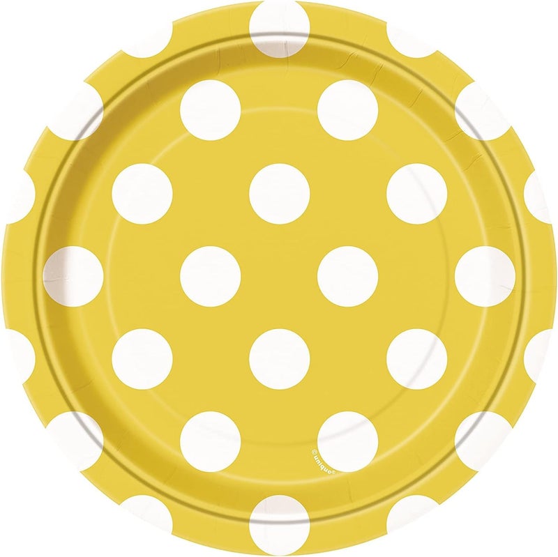 Unique Party 37474 - 18cm Yellow Polka Dot Party Plates, Pack of 8 - Image 1