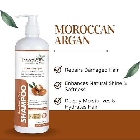 Treezio Moroccan Argan Oil Shampoo For Dry HairDandruffHair LossHair GrowthFrizzy Hair No Paraben No Silicones For Men Women Pack of 2 500 ml Each - Image 3