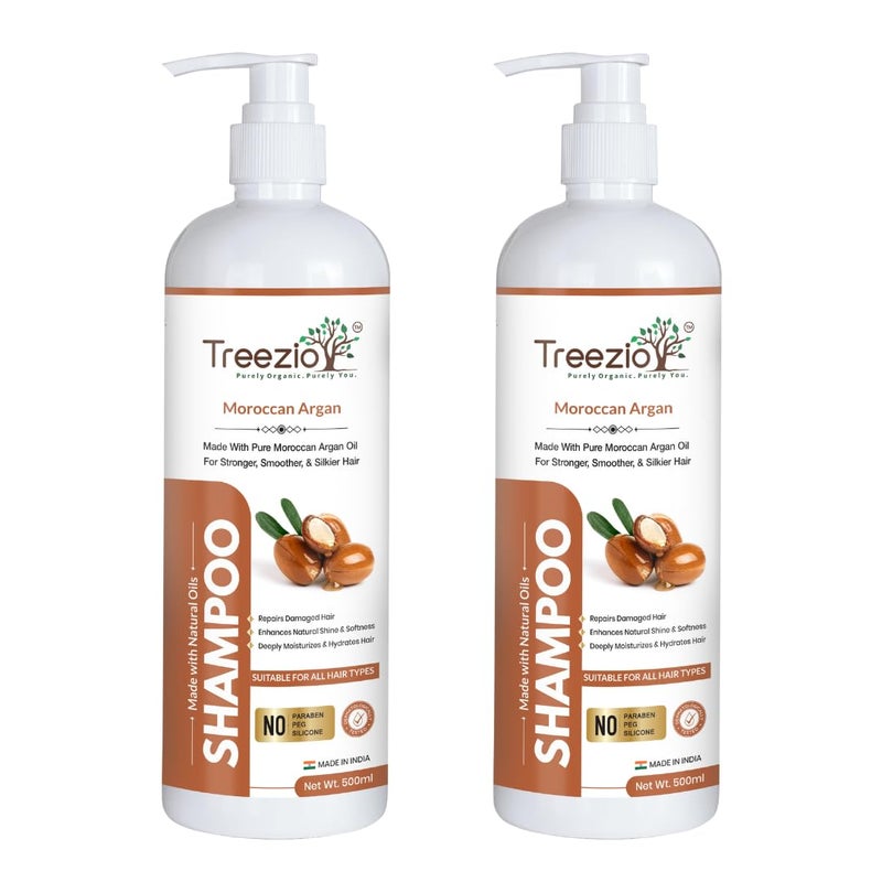Treezio Moroccan Argan Oil Shampoo For Dry HairDandruffHair LossHair GrowthFrizzy Hair No Paraben No Silicones For Men Women Pack of 2 500 ml Each - Image 1