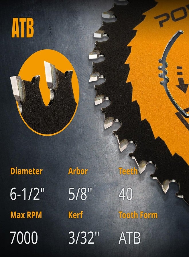 باورتيك شفرة منشار دائري من POWERTEC مقاس 6-1/2 بوصة، محور 5/8 بوصة، فتحة 1/16 بوصة، شفرة ذات 40 سنًا بطرف من الكربيد لقطع الخشب، قطع عرضي دقيق (14023) - Image 2