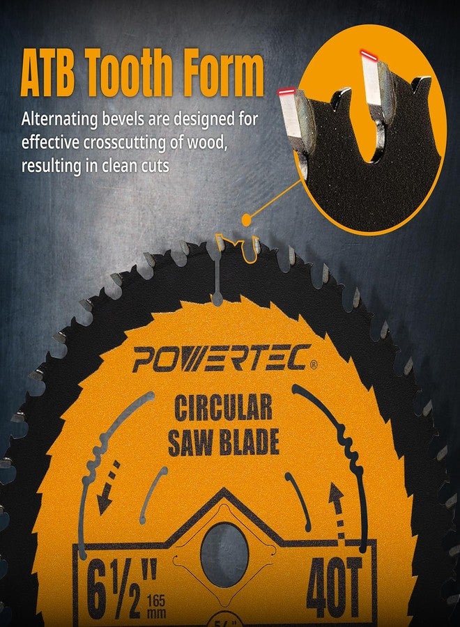 باورتيك شفرة منشار دائري من POWERTEC مقاس 6-1/2 بوصة، محور 5/8 بوصة، فتحة 1/16 بوصة، شفرة ذات 40 سنًا بطرف من الكربيد لقطع الخشب، قطع عرضي دقيق (14023) - Image 4