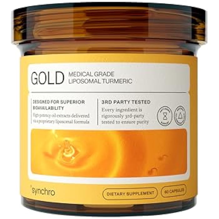 Synchro Gold Medical-Grade Liposomal Turmeric | 60ct Capsules | Whole-Plant Extract, Nano-Encapsulation Delivery | Curcumin Black Pepper Piperine Supplement - Image 1