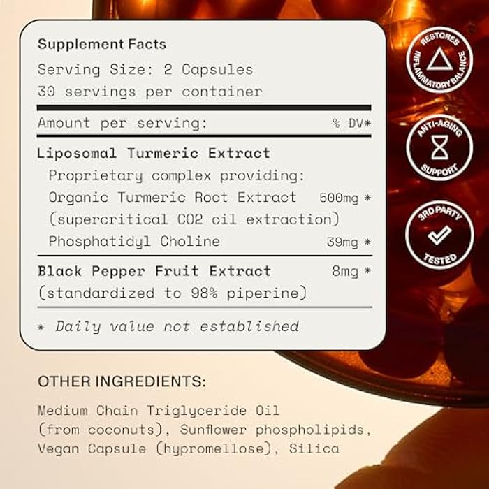 Synchro Gold Medical-Grade Liposomal Turmeric | 60ct Capsules | Whole-Plant Extract, Nano-Encapsulation Delivery | Curcumin Black Pepper Piperine Supplement - Image 4