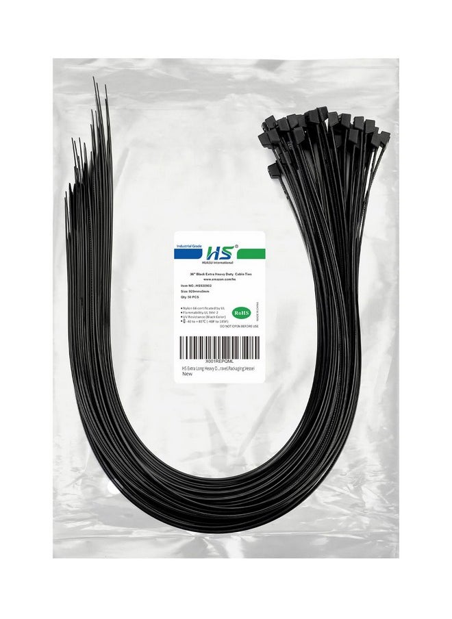 HS HS Extra Long Heavy Duty Zip Tie Straps (50 Pack) Thick 0.35 Inch Plastic Duct Zip Ties Heavy Duty 200 Pounds,Black Large Zip Ties 36 Inch for HVAC,Travel,Packaging,Vessel  - Image 1