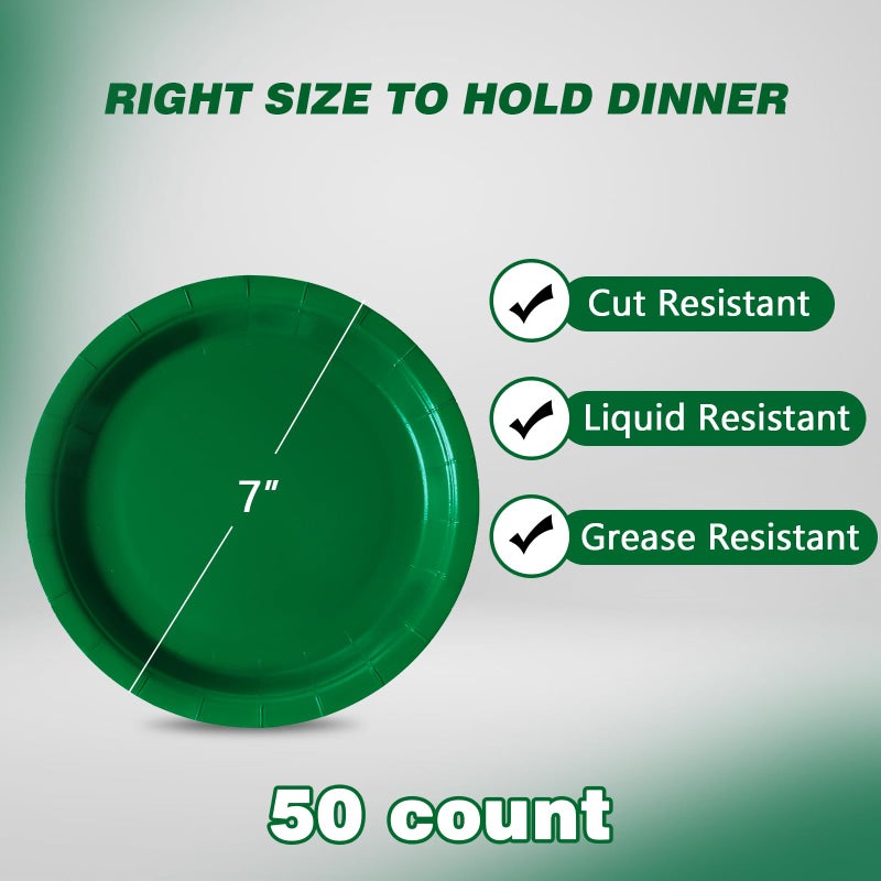Tyzarglef Disposable Paper Plates Festive green  50 Count 7  Dessert Cake Plates Bulk for Party Supplies  Colored and Sturdy Party Plates for Birthday  Halloween  Christmas party supplies - Image 1