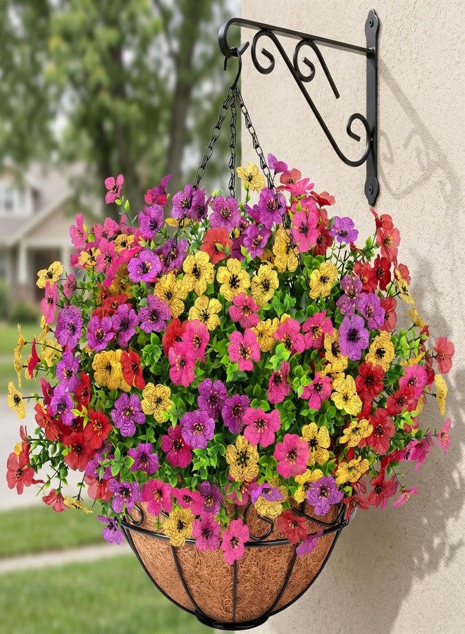 Roberly Artificial Hanging Flowers for Outdoors with Hanging Basket Fake Silk Flowers Plastic Faux Plants UV Resistant for Spring Summer Front Porch Porch Patio Garden Home Decor, Mixed Color - Image 2