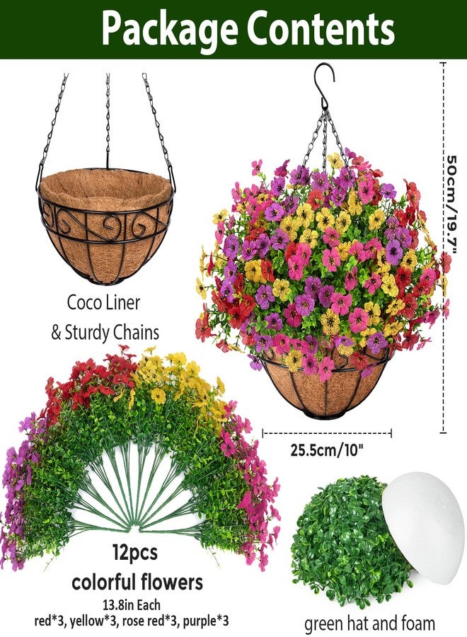 Roberly Artificial Hanging Flowers for Outdoors with Hanging Basket Fake Silk Flowers Plastic Faux Plants UV Resistant for Spring Summer Front Porch Porch Patio Garden Home Decor, Mixed Color - Image 3