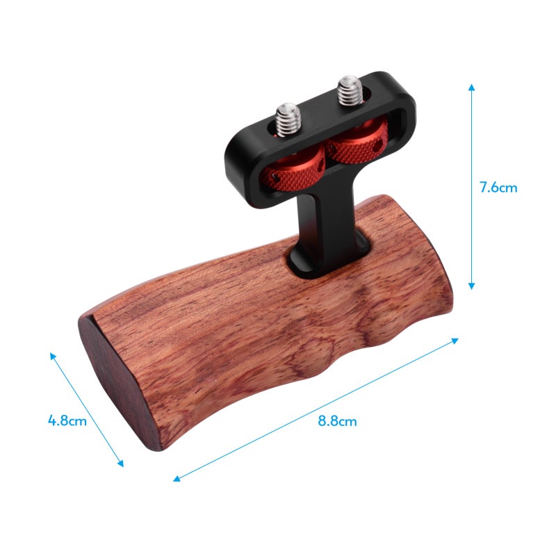 Camera Cage Wooden Handle: Solid Wood & Aluminum Alloy, Ergonomic Adjustable Grip, Left-Handed Right-Handed Compatible - Durable Construction with 1/4"-20 Mounting Screws for Camera Cage Setup - Image 2