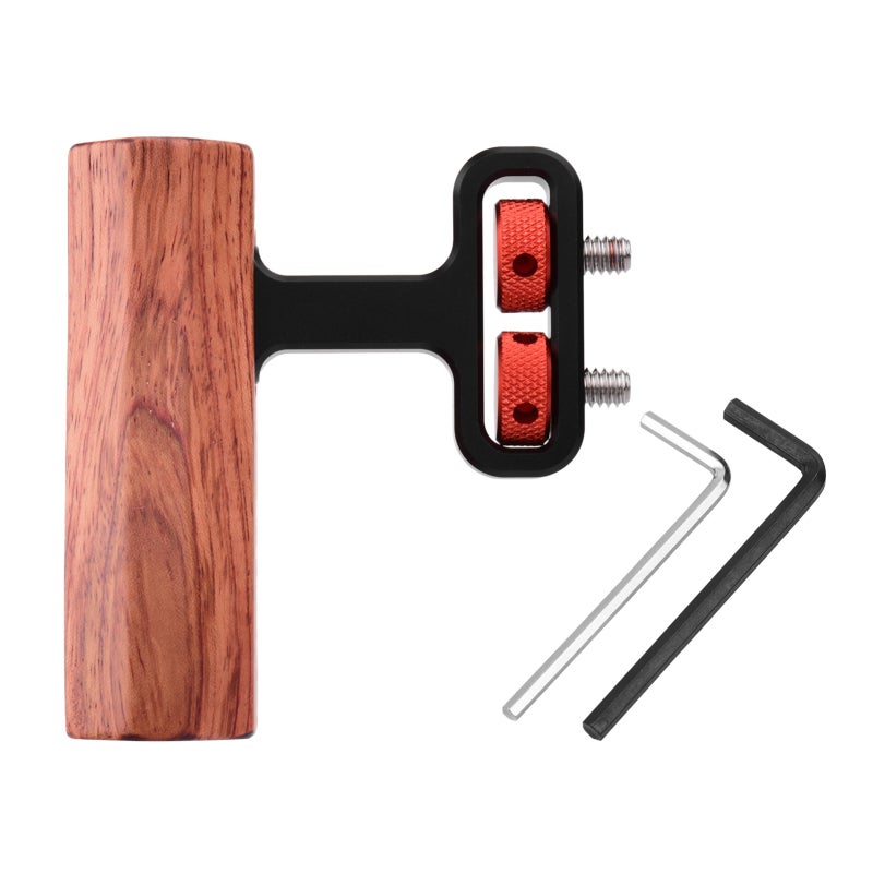 Camera Cage Wooden Handle: Solid Wood & Aluminum Alloy, Ergonomic Adjustable Grip, Left-Handed Right-Handed Compatible - Durable Construction with 1/4"-20 Mounting Screws for Camera Cage Setup - Image 1