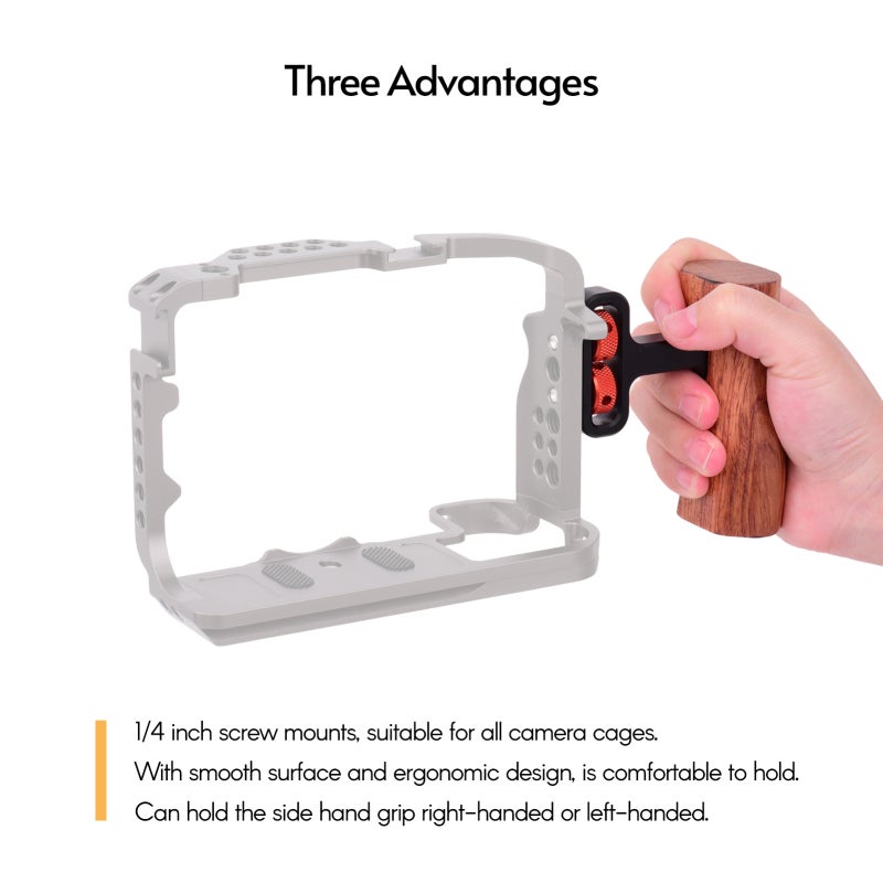 Camera Cage Wooden Handle: Solid Wood & Aluminum Alloy, Ergonomic Adjustable Grip, Left-Handed Right-Handed Compatible - Durable Construction with 1/4"-20 Mounting Screws for Camera Cage Setup - Image 4