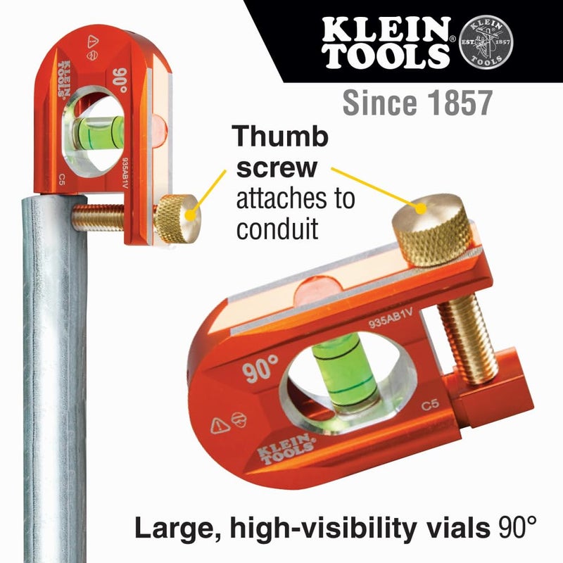 Klein Tools 935AB1V 2.5-Inch No-Dog Conduit Bending Level, 1 Vial, ACCU-BEND Level Eliminates Dog-Legs in Offsets and Saddle Bends - Image 2