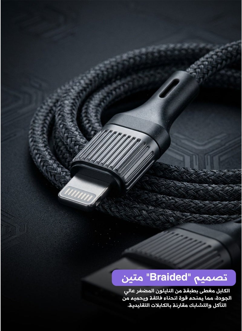 باس تيك كابل بيانات وشحن BASTEC BC001 – متوافق مع أجهزة لايتنينج، شحن سريع وآمن 3.0 أمبير، نقل بيانات عالي السرعة، بطول 1 متر، تصميم مضفر متين - Image 4