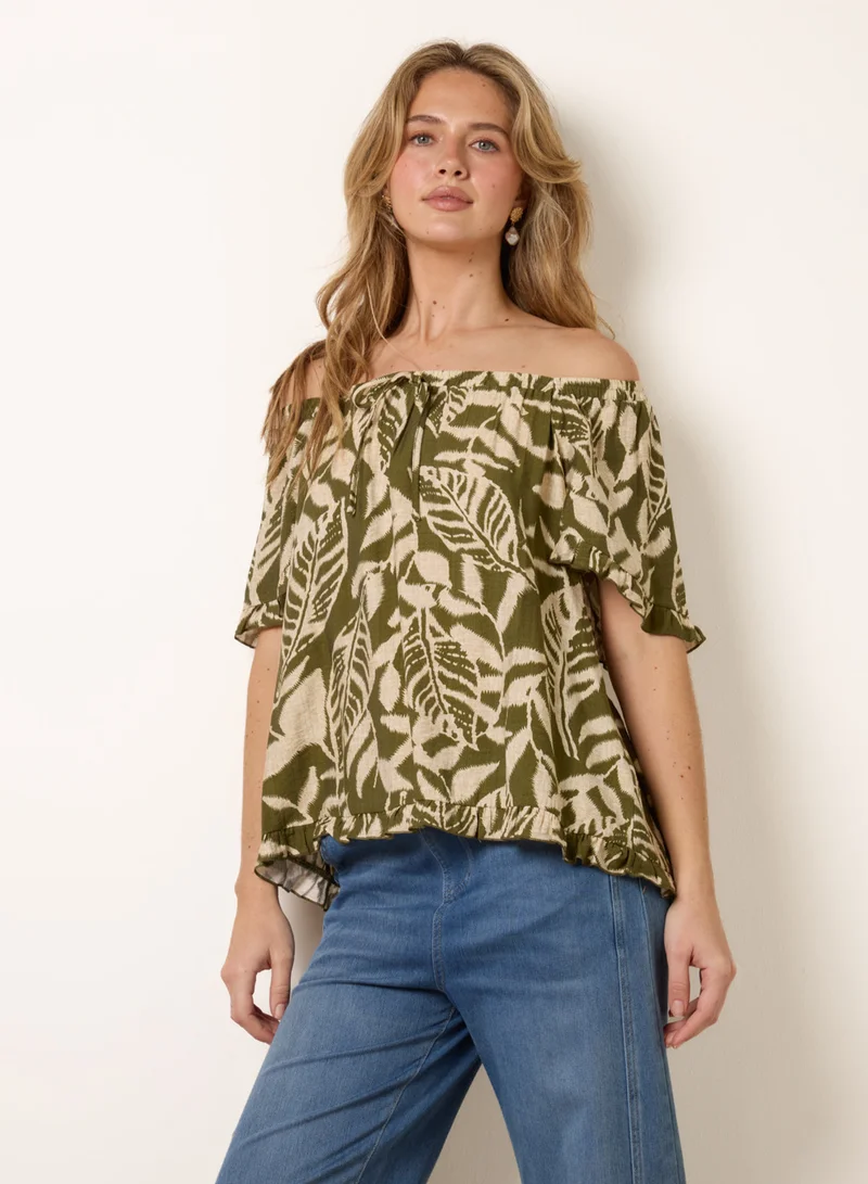 بلو فانيلا Printed Tie Front Top