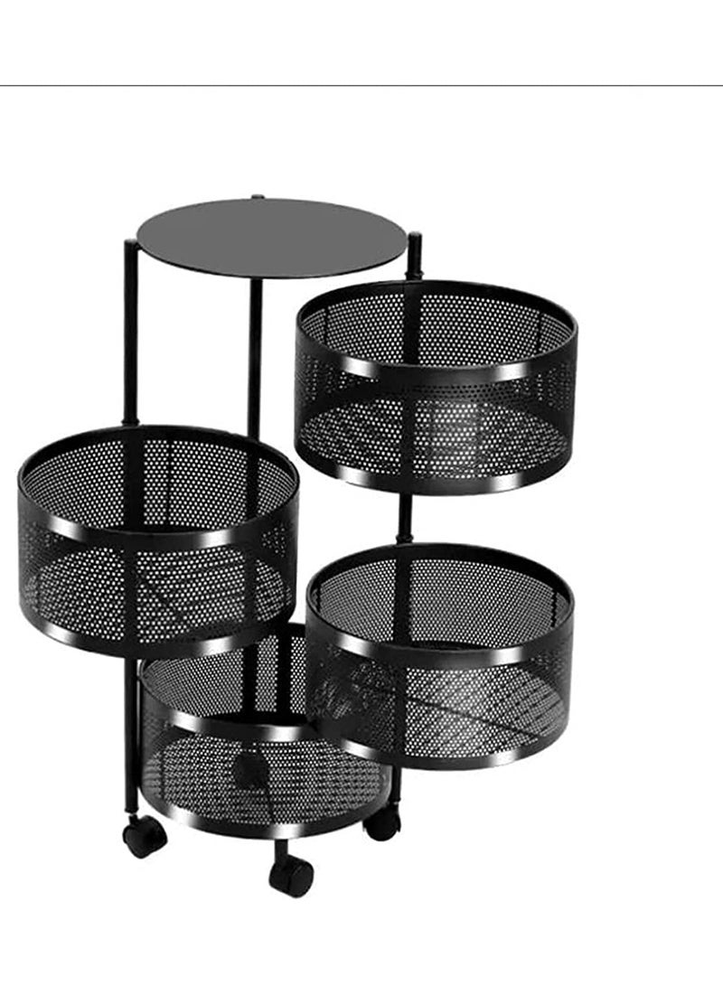 تربو معدني دوار مكون من 4  طبقات للمطبخ    بتصميم دائري للفواكه والخضروات والبصل والتوابل والبرطمانات - اسود 4  طبقات دائرية MFA44 - Image 1