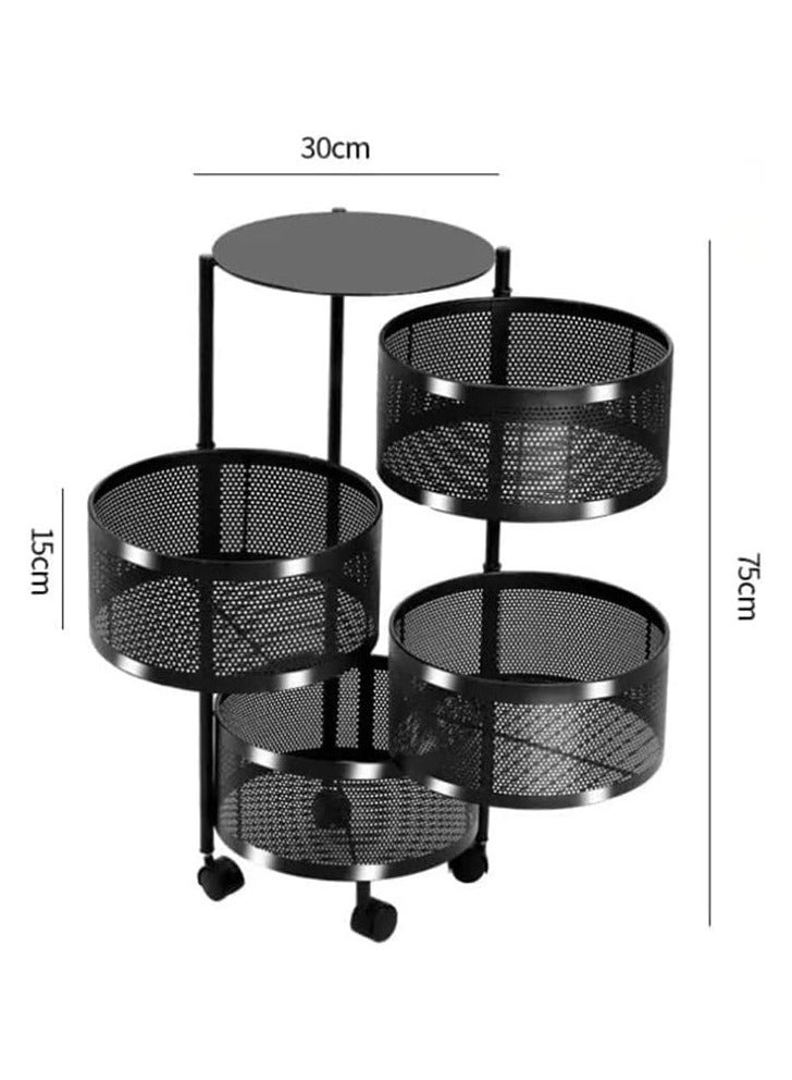 تربو معدني دوار مكون من 4  طبقات للمطبخ    بتصميم دائري للفواكه والخضروات والبصل والتوابل والبرطمانات - اسود 4  طبقات دائرية MFA44 - Image 2