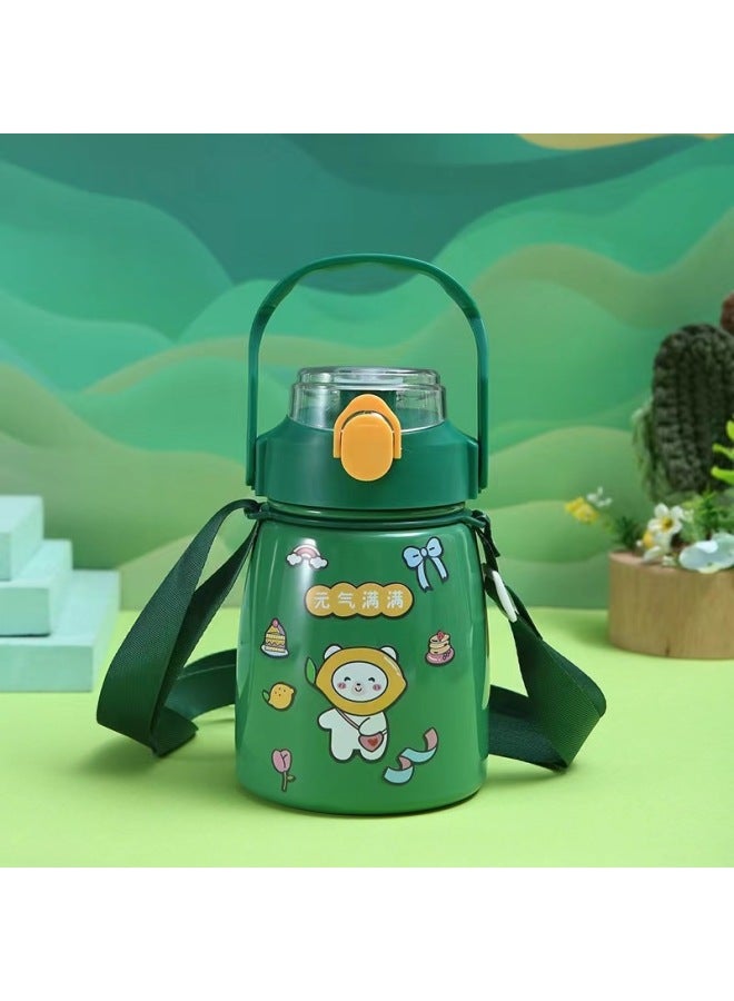 Internet Celebrated Big Belly Cup Large Capacity 900ml Children's Thermos Cup Crossbody Straw Student 304 Stainless Steel Bounce Water Cup