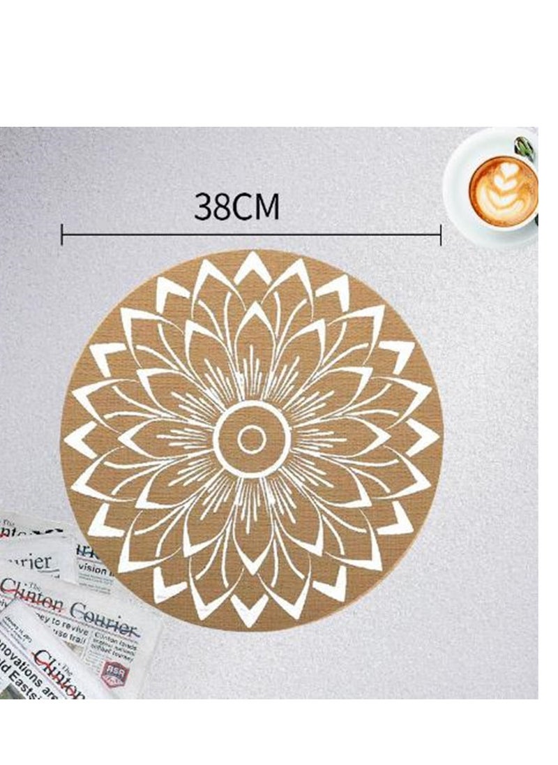 Golden - 38cm Modern Minimalist Placemats|Wipeable Round Coffee Tea Mat|PVC Place Mats Suitable For Kitchen Holiday Dinner Decor ( 6PCS) - Image 1