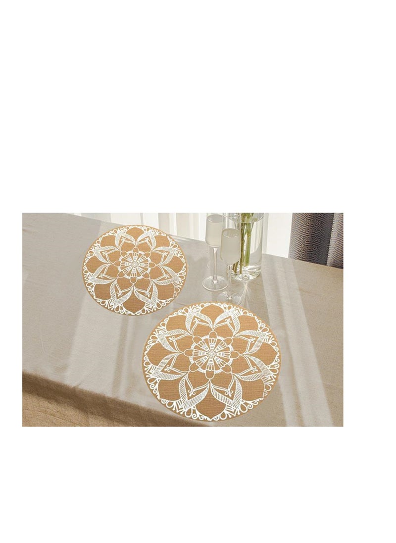 Golden - 38cm Modern Minimalist Placemats|Wipeable Round Coffee Tea Mat|PVC Place Mats Suitable For Kitchen Holiday Dinner Decor ( 6PCS) - Image 1