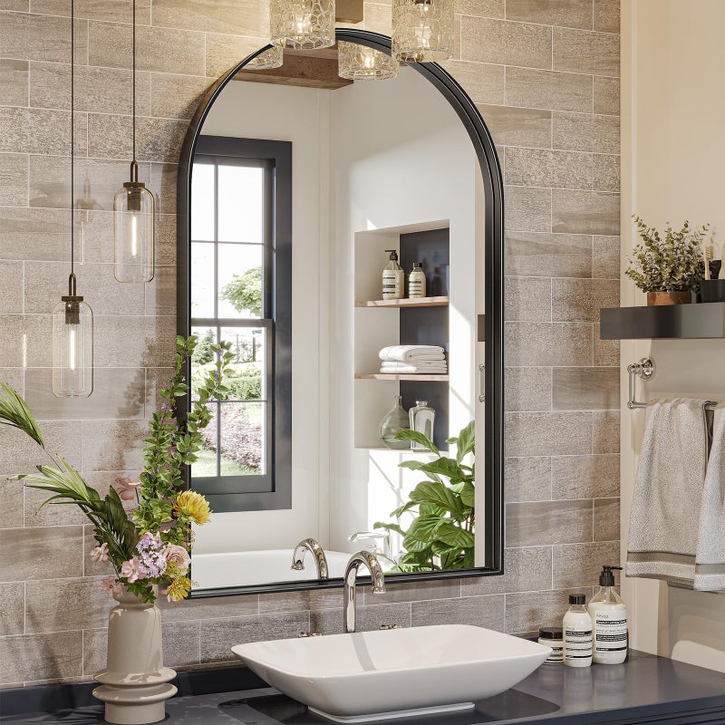 Brightify Arched Mirror Arched Wall Mirror 24 x 40 Inch Black Arch Mirror Metal Frame Black Bathroom Mirror Arched Top Bathroom Vanity Mirror for Living Room Bedroom Mantel Entryway Hallways