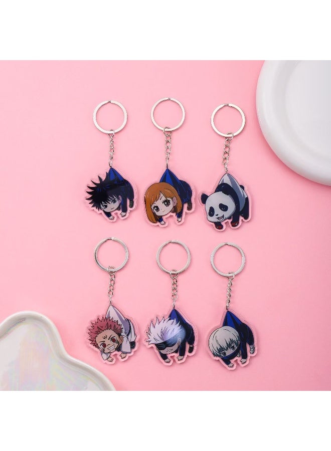 Jujutsu Kaisen Anime Acrylic Keychain Set, 6 Chibi Character Keyrings