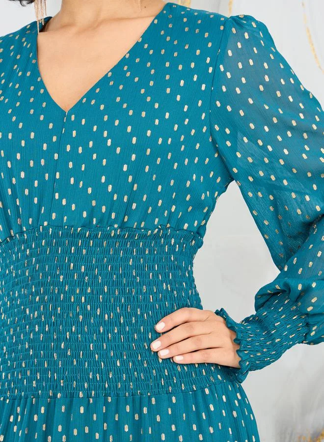Styli Tiered Teal Midi Dress