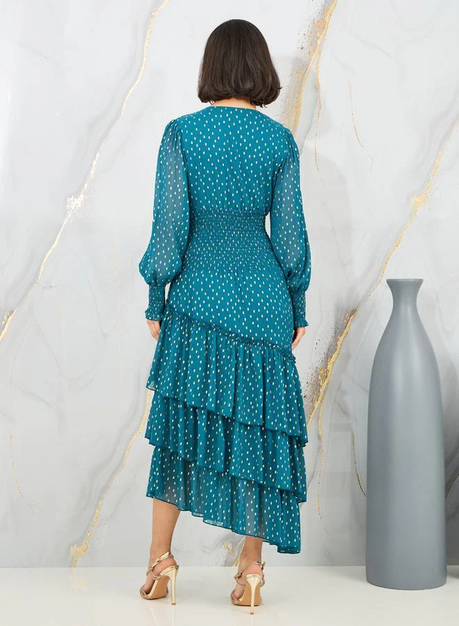 Styli Tiered Teal Midi Dress