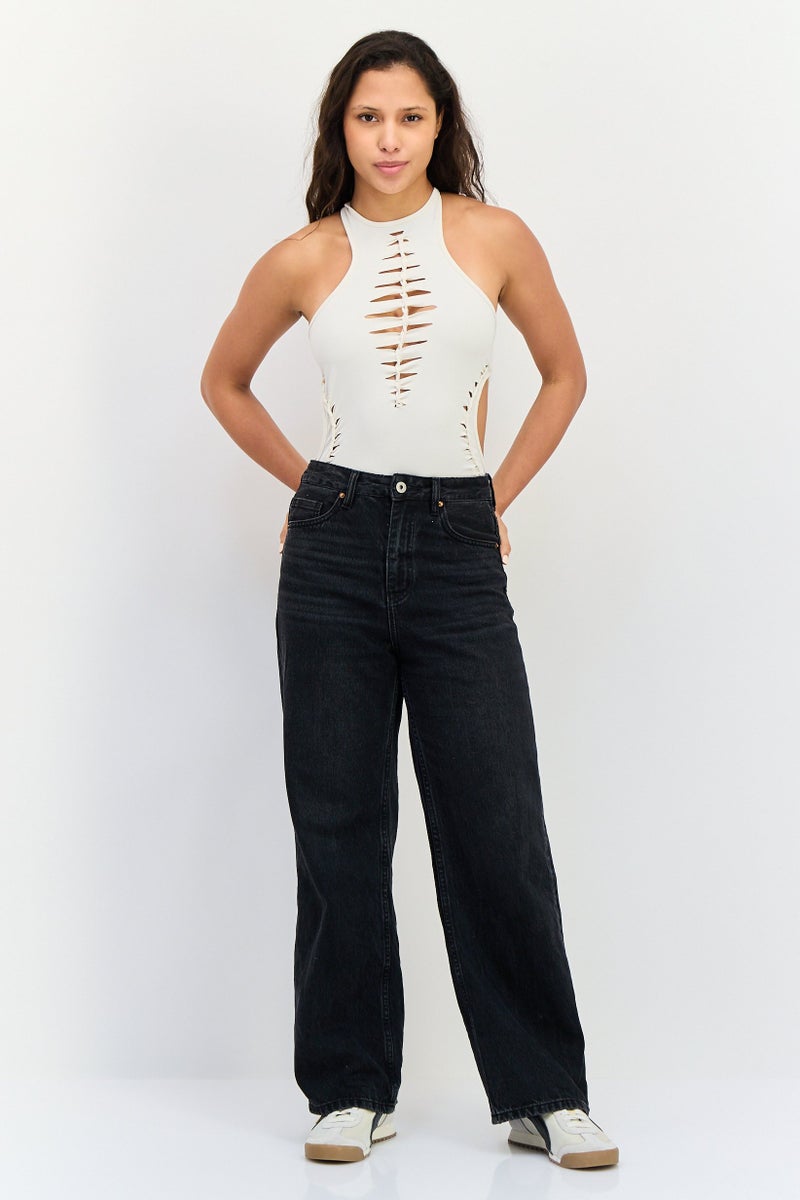 Bershka بدلة نسائية بدون أكمام بتمزق، كريمي - Image 2