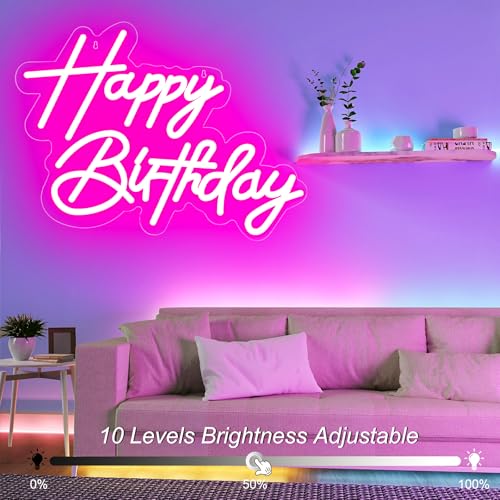 GODENBA Happy Birthday Neon Sign for Wall Decor, USB Powered LED Neon Sign with Dimmable Brightness, Ideal for All Ages Birthday Parties and Celebrations, With 2 Pcs Birthday Cards (17×12 Inch) - Image 3