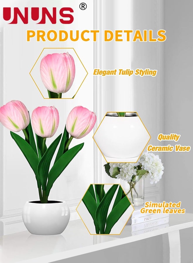 UNUNS أضواء مصباح توليب، ثلاثة فروع توليب Led ضوء الليل، محاكاة زهرة ضوء الليل هدية لعيد ميلاد ديكور حفلات الزفاف - Image 3