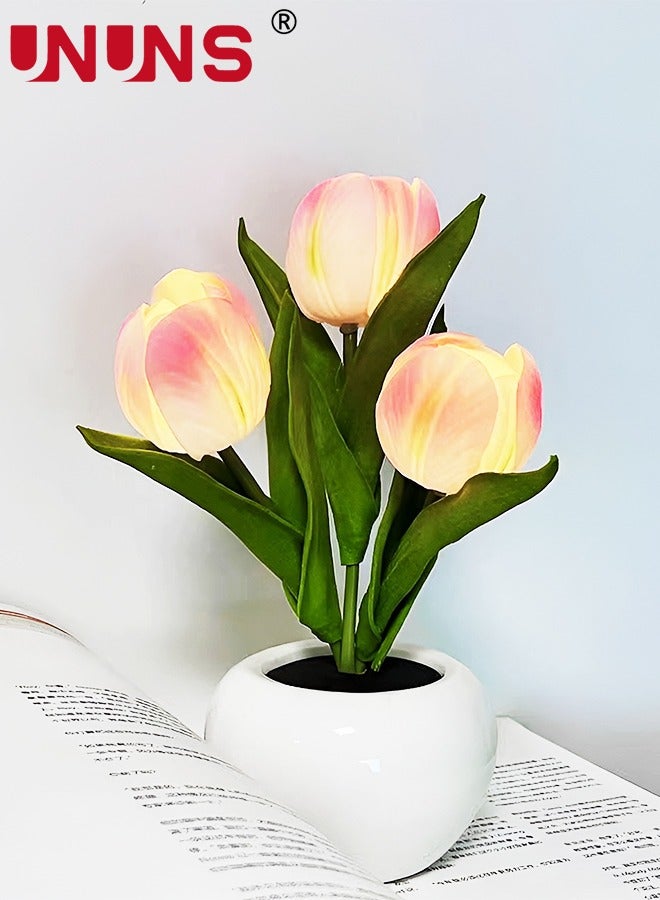 UNUNS أضواء مصباح توليب، ثلاثة فروع توليب Led ضوء الليل، محاكاة زهرة ضوء الليل هدية لعيد ميلاد ديكور حفلات الزفاف - Image 1