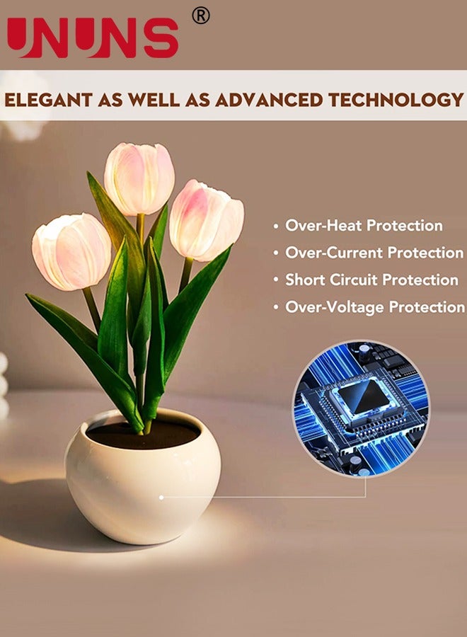 UNUNS أضواء مصباح توليب، ثلاثة فروع توليب Led ضوء الليل، محاكاة زهرة ضوء الليل هدية لعيد ميلاد ديكور حفلات الزفاف - Image 4