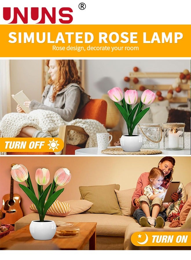 UNUNS أضواء مصباح توليب، ثلاثة فروع توليب Led ضوء الليل، محاكاة زهرة ضوء الليل هدية لعيد ميلاد ديكور حفلات الزفاف - Image 5