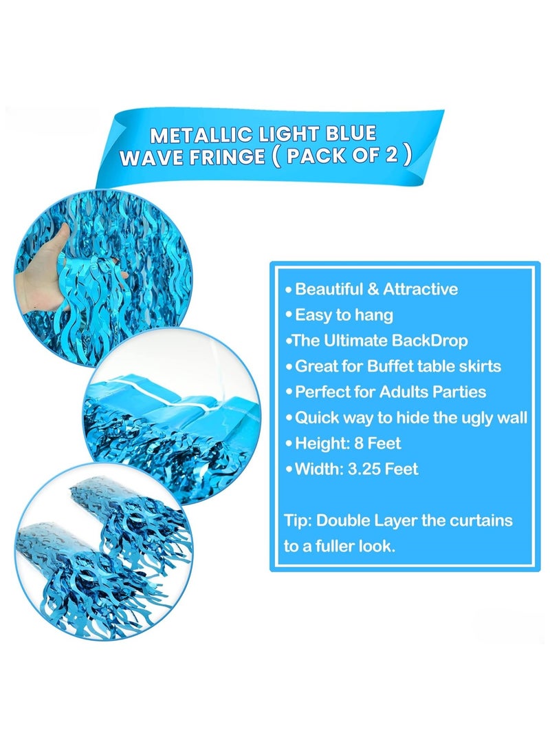 KATCHON Wavy Blue Foil Fringe Curtain Pack of 2 for Party Decoration - Image 2