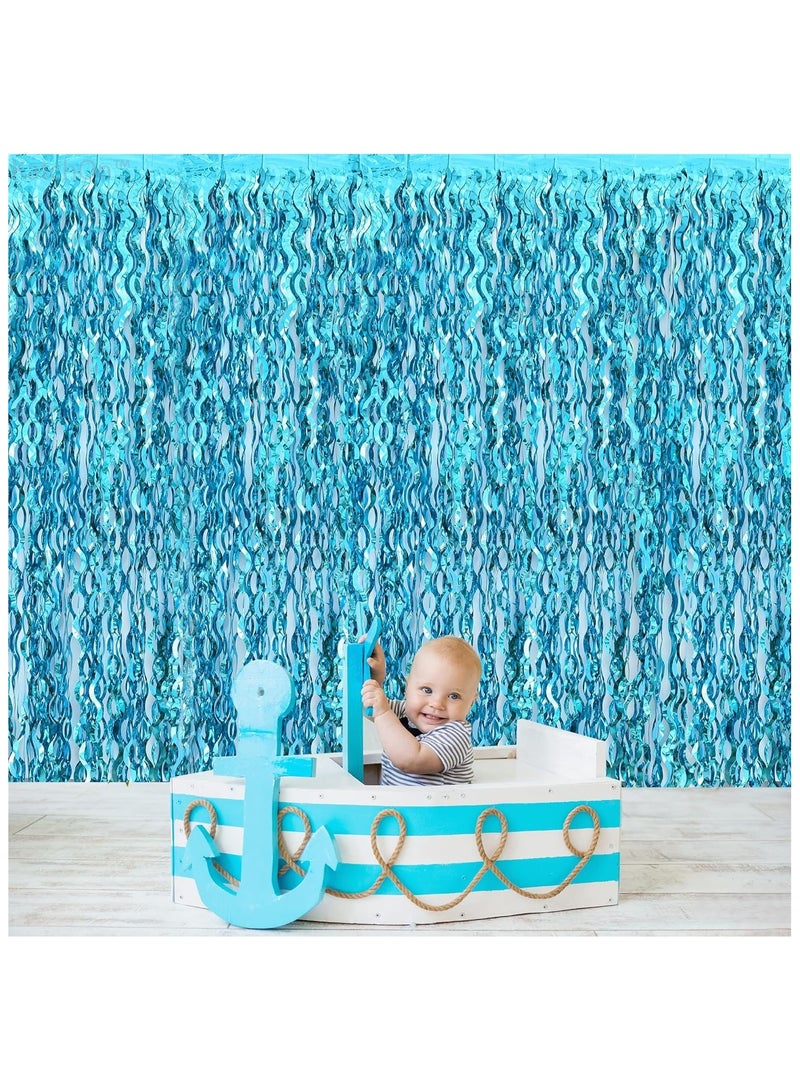 KATCHON Wavy Blue Foil Fringe Curtain Pack of 2 for Party Decoration - Image 3