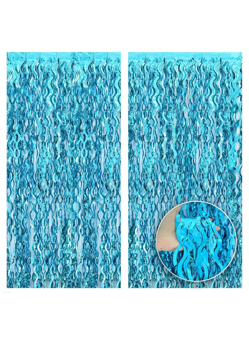KATCHON Wavy Blue Foil Fringe Curtain Pack of 2 for Party Decoration - Image 1