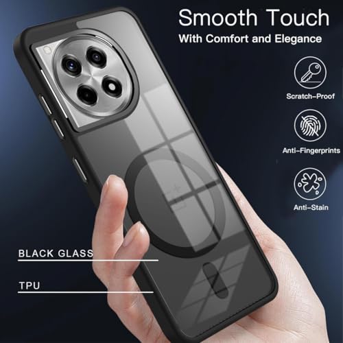 KARWAN Translucent Hybrid Back Case Cover Compatible with Oneplus 12R Shockproof Case with Camera Protection, N52 Magnet Cover Case with Magnetic MagEaze Wireless Charging Cover (Black) - Image 3