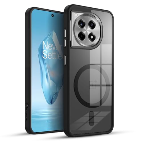 KARWAN Translucent Hybrid Back Case Cover Compatible with Oneplus 12R Shockproof Case with Camera Protection, N52 Magnet Cover Case with Magnetic MagEaze Wireless Charging Cover (Black) - Image 1