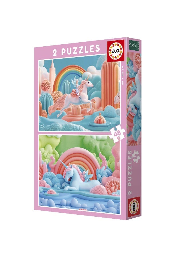 EDUCA Set of 2 children's puzzles with 48 pieces. Magical unicorns. Measurements: 28 x 20 cm. Recommended from 4 years (20223) - Image 4
