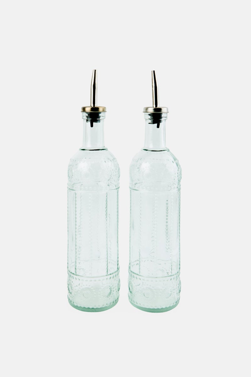 Bombay 2 Pcs Glass Oil And Vinegar Bottles, Silver - Image 2